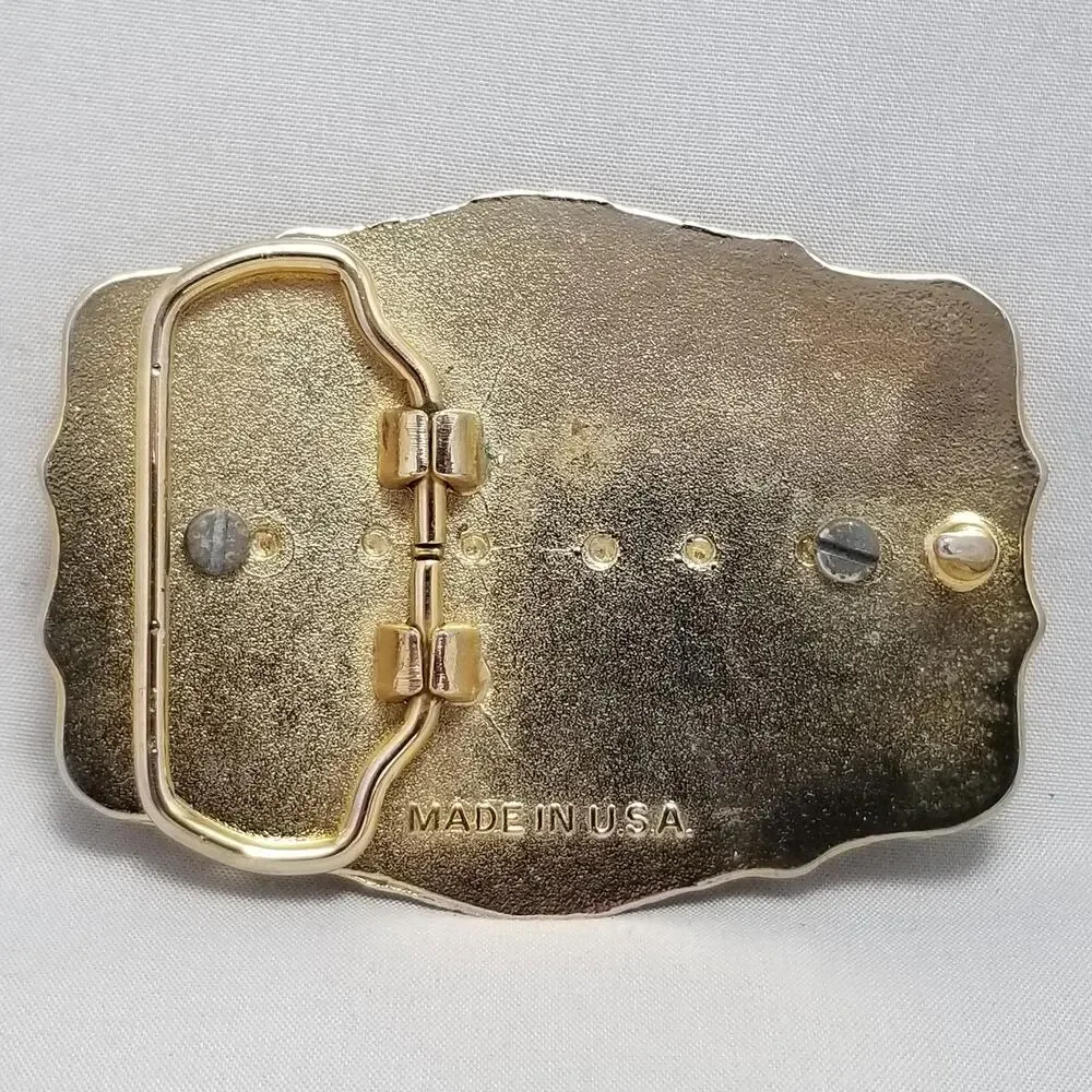 Vintage Belt Buckle Colorful Butterfly Gold Color Western‎ Filigree Made In USA